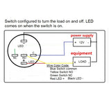 Push Button Switch SPDT w/ LED momentary or Push On/ Push OFF Latching 5 Wire 12V  #SWPB3-OF/M