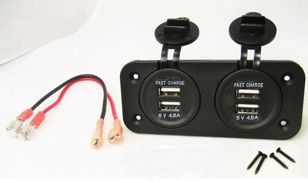 Double USB 4.8 Amp Chargers Panel Plug Jack Mount Marine 12V Outlet With Wires. #ycn8/cp/cpb\/tplt/4#