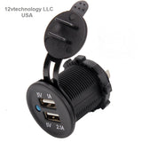 12V DC 3.1A Waterproof Dual Car USB Charger Socket Heavy Weather Cap CU, CUB