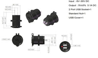 Red LED Waterproof Dual USB Charger Socket Outlet 3.1 amp Panel Mount Motorcycle - 12-vtechnology