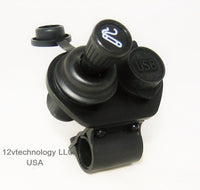 Motorcycle Handlebar Mount USB Charger, Lighter Socket, Plug w/Skirt & Boots 12V - 12-vtechnology