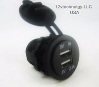 New Dual USB Charger and Socket Panel Mount Marine 12 Volt Power Outlet w/ Wires - 12-vtechnology