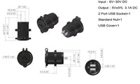 Dual 3.1A USB Charger and Socket Panel Mount Marine 12 Volt Jack Power Outlet - 12-vtechnology