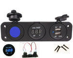 Triple USB Charger + Blue Voltmeter + 12V LED Socket Panel Marine Outlet Jumpers - 12-vtechnology