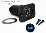 Industrial Large Body Waterproof Round 12 Volt Blue Voltmeter W/ Boot Battery Bank - 12-vtechnology