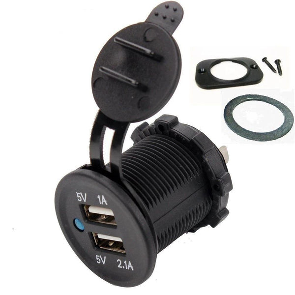 Waterproof Dual USB Charger Socket Outlet 3.1 amp Panel Mount Jack Motorcycle - 12-vtechnology