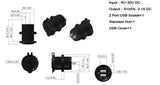 Triple 3.1 A USB Charger + Blue Voltmeter +12 Volt Socket Panel Outlet Fused Harness - 12-vtechnology