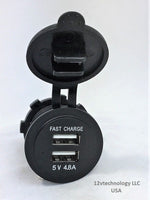 Narrow Thin Motorcycle Mount Fast USB Charge 4.8 Amps Handlebar 3/4 - 1" Harness - 12-vtechnology