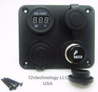 Highest Power 4.2A USB Charger + Voltmeter +12V Socket & Lighter Plug w Wires - 12-vtechnology