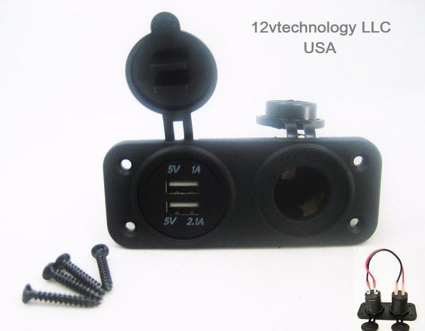 No LED Dual USB 3.1A Charger and Socket Panel Mount Marine 12V Boat Power Outlet - 12-vtechnology