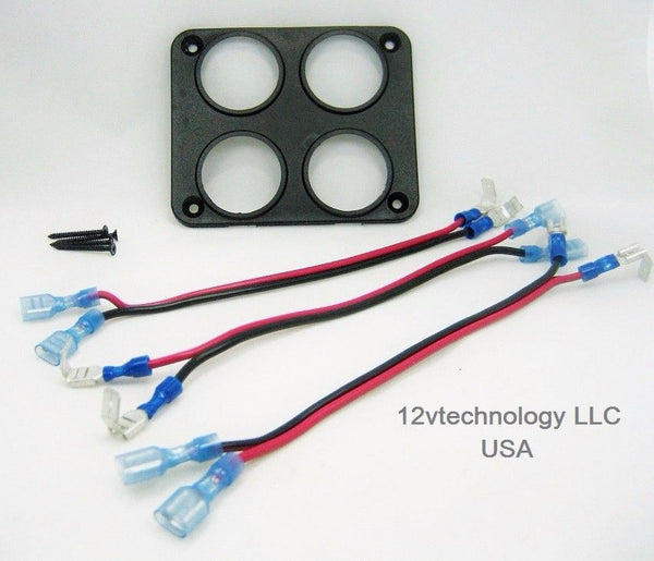 Quad Socket USB 12V Power Plug Panel Mounting Plate w/ Daisy Jumpers - 12-vtechnology