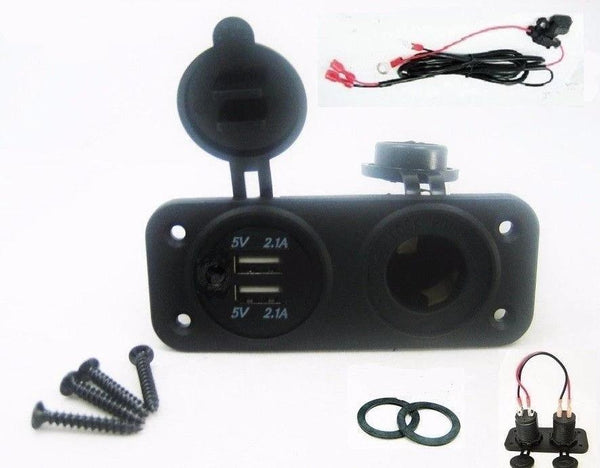 New Dual USB Charger 4.2A Socket Panel Mount Marine 12 Volt Outlet 60" Wires - 12-vtechnology