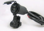 Narrow Thin Motorcycle Mount Fast USB Charge 4.8 Amps Handlebar 3/4 - 1" Harness - 12-vtechnology