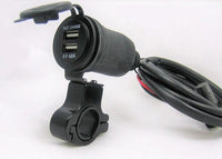 Narrow Thin Motorcycle Mount Fast USB Charge 4.8 Amps Handlebar 3/4 - 1" Harness - 12-vtechnology