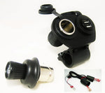 Motorcycle Handlebar Mount USB Charger, Lighter Socket, Plug w/Skirt & Boots 12V - 12-vtechnology