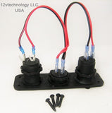 Red Triple 3.1 Amp USB Charger + Red Voltmeter +12V Socket Panel Marine + Jumper - 12-vtechnology