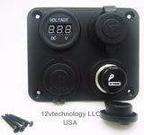 Panel Dual USB Charger + Voltmeter +12V Socket Accessory & Cigarette Lighter - 12-vtechnology