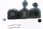 Triple Housing w/ 3.1 Amp USB Charger + Blue Voltmeter +12 Volt Socket Panel Outlet - 12-vtechnology