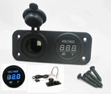 Wired Solar Battery Plug Socket + Blue Voltmeter Panel Status Monitor Marine 12V - 12-vtechnology