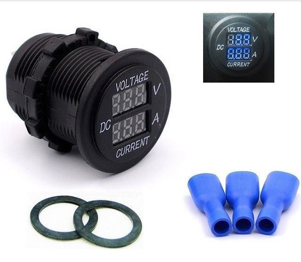 Solar Marine 12V Blue Round LED Digital Volt Amp Meter Ammeter Current Voltmeter - 12-vtechnology