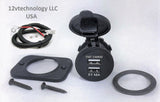 Motorcycle Waterproof  4.8 Amp Heavy Duty Charger w/ Wires USB 12V Plug Socket - 12-vtechnology