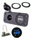 New Waterproof Socket Power Outlet Panel Mount Marine 12V  /24V  Blue Voltmeter - 12-vtechnology