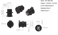 Waterproof Dual USB 3.1 Amp Chargers Plug  Mount 12V Outlet + Boot + Wires +Fuse - 12-vtechnology