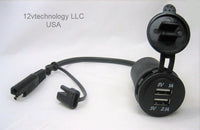 SAE Cable to USB Charger Adapter 3.1 Amps Motorcycle Handlebar 3/4" - 1" No LED #CU+SMNT+SBPN+SAE/CP