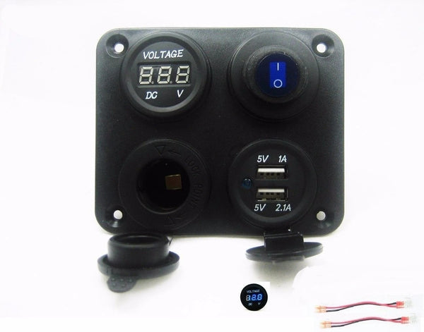 USB 3.1 Amp Charger + Voltmeter + 12 Volt LED Socket + Switch Panel Outlet Wires - 12-vtechnology