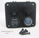 Panel 3.1 Amp USB Charger + Voltmeter +12V Socket + Switch Marine Outlet 60 inch - 12-vtechnology