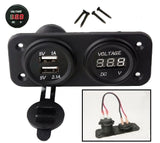 Dual USB Charger / Voltmeter Panel Marine 12 Volt Motorcycle Power Outlet- No LED