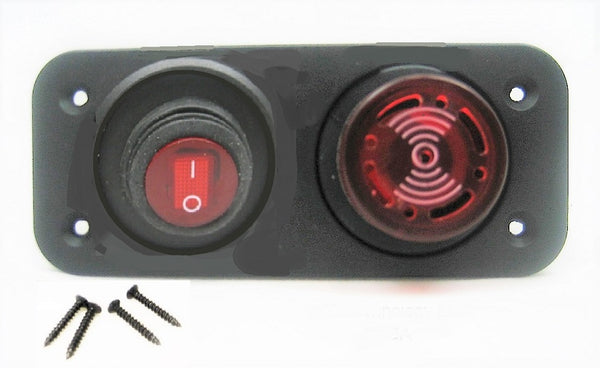 Flashing 12 Volt LED & Tonal Alarm W/  Mute Switch Panel Mount Buzzer Beep Notifier #cal1/swr3/t/4sq