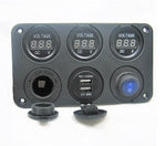 12V Battery Voltmeter Blue Three Banks w/Switch Marine USB Charger & Plug Socket #Swb3/qcn/CP/CR/3CVMB/SMNT/4sq/