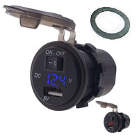 Voltmeter, USB Charger and On / Off Switch. Draws No Power When Off, Waterproof   CSVU-R/B/SW