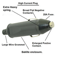 High Current Amps 12V Accessory Plug, Appliances Lighter Style 25 amp. #zplg